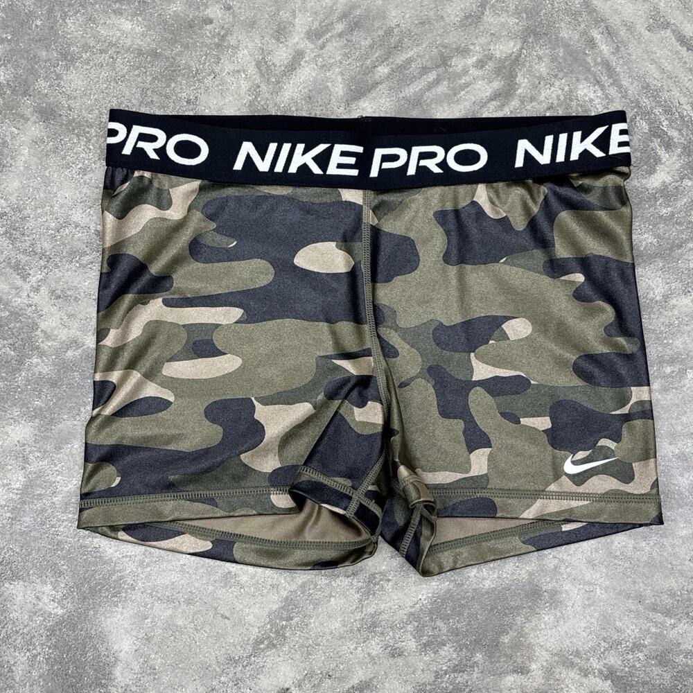 Nike Pro Women's Camo Athletic Shorts - Olive Green & Black